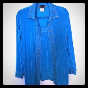 Slinky Brand Women’s Versatile Two Piece Studded Stretch Cardigan Tank Set